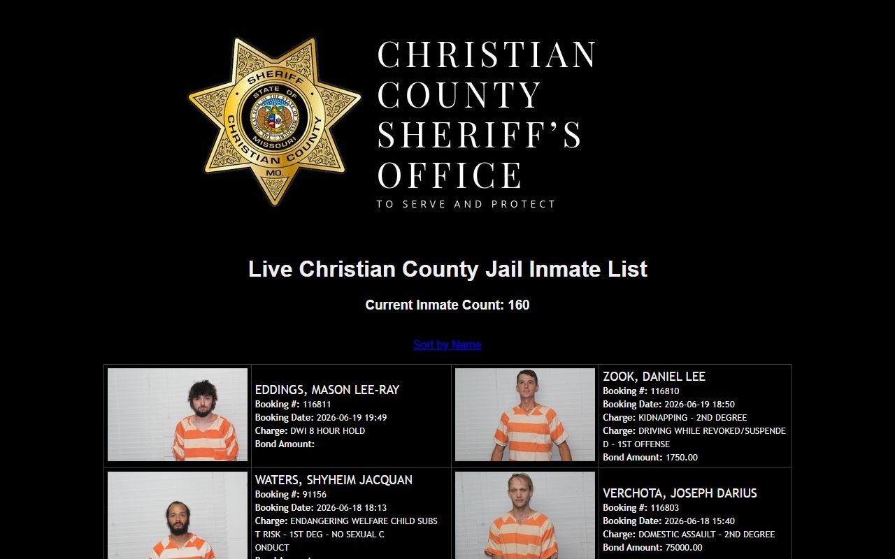 Christian County inmate population live roster with booking records