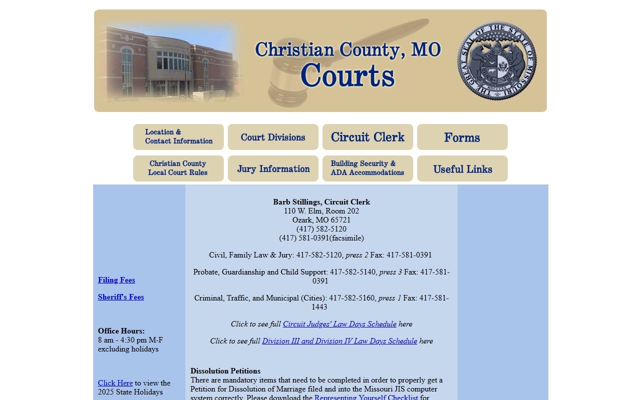 Christian County court records after arrest Circuit Clerk contact page