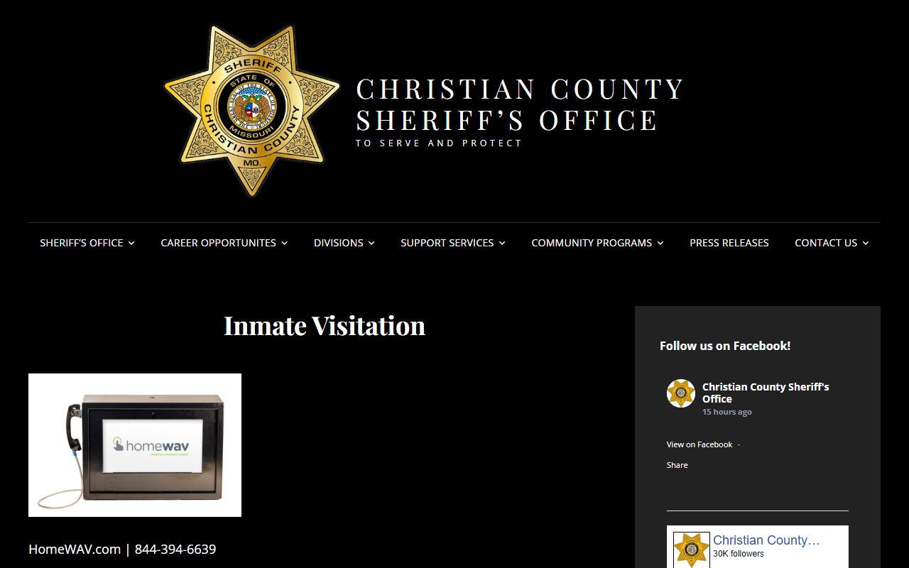 Christian County inmate records HomeWAV visitation schedule