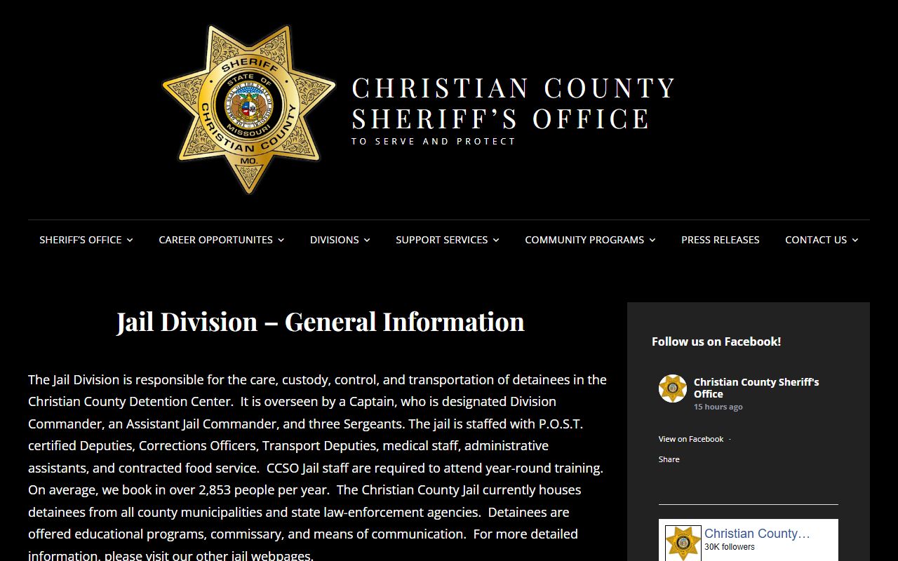Christian County Detention Center jail division inmate population information