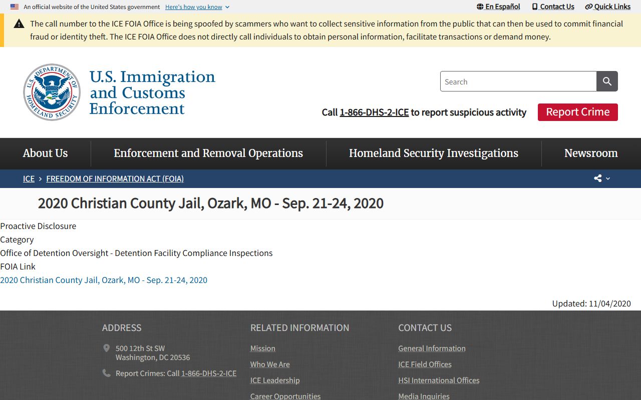 Christian County Jail ICE inspection custody context